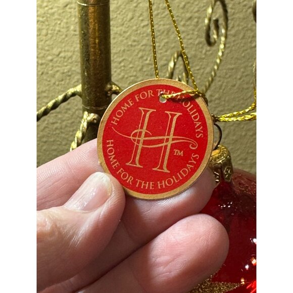 Home For The Holidays Red & Gold Glass Christmas Ornament With Star Design  NEW - Picture 3 of 8